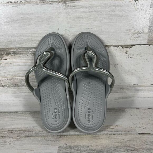 Crocs Sanrah Women's Metal Block Dual Comfort Gray Sandals Size 4 - Picture 5 of 6